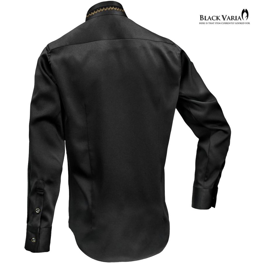 BlackVaria サテンシャツ 襟レース ラインストーンボタン BlackVaria サテンシャツ 襟レース ラインストーンボタン