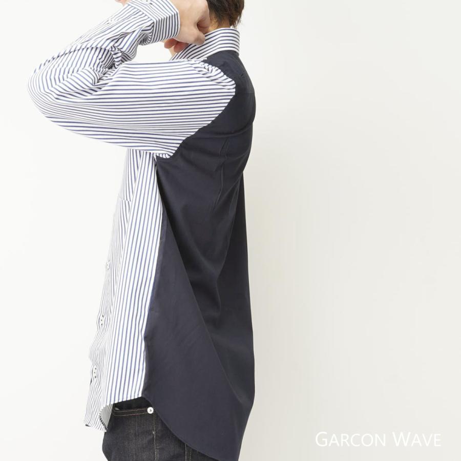 ストライプ アシンメトリー ブロード カジュアル 長袖 シャツ メンズ