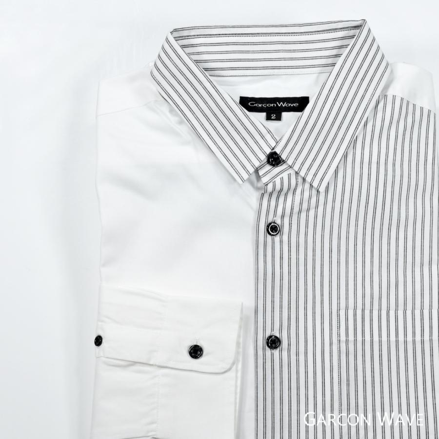 ストライプ アシンメトリー ブロード カジュアル 長袖 シャツ メンズ