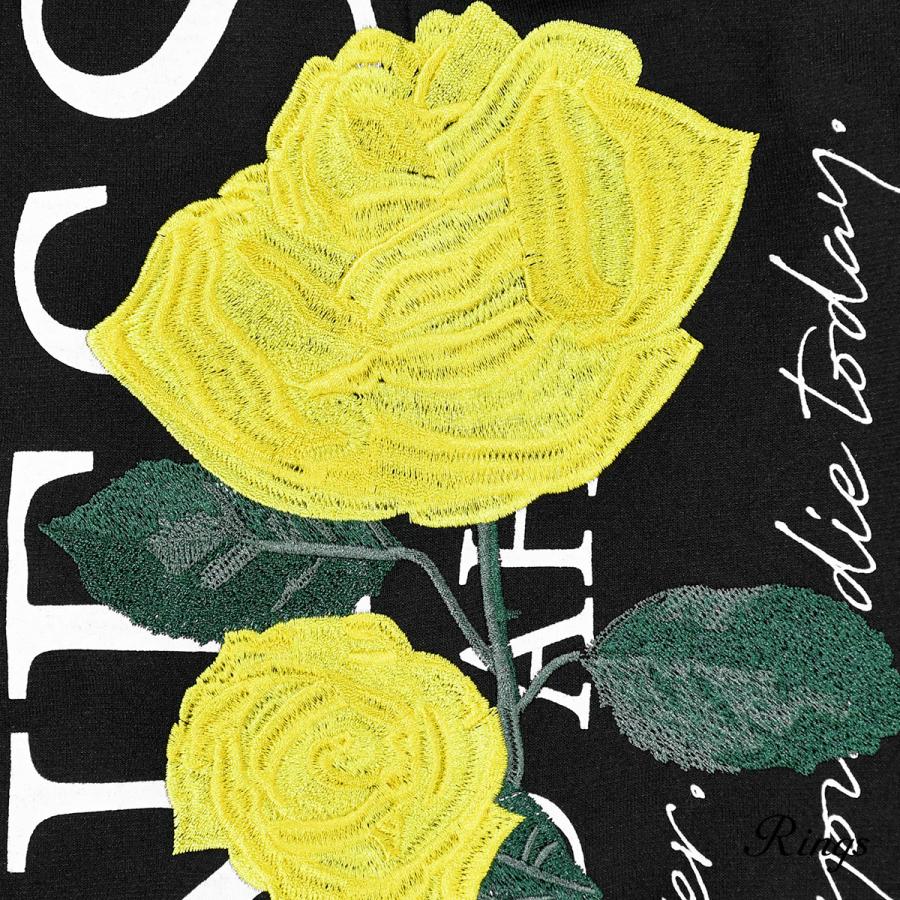 ロンT ローズ刺繍 バラ 薔薇 ルーズシルエット クルーネック 長袖 T