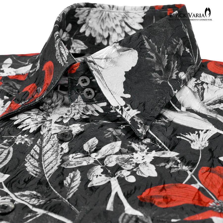 サテンシャツ ドゥエボットーニ 大柄 フローラルプリント 花柄 ドレスシャツ レギュラーカラー ジャガード メンズ ファッション(ブラック黒レッド赤) 221250 BLACK VARIA（ブラックバリア） サテンシャツ ドゥエボットーニ 大柄