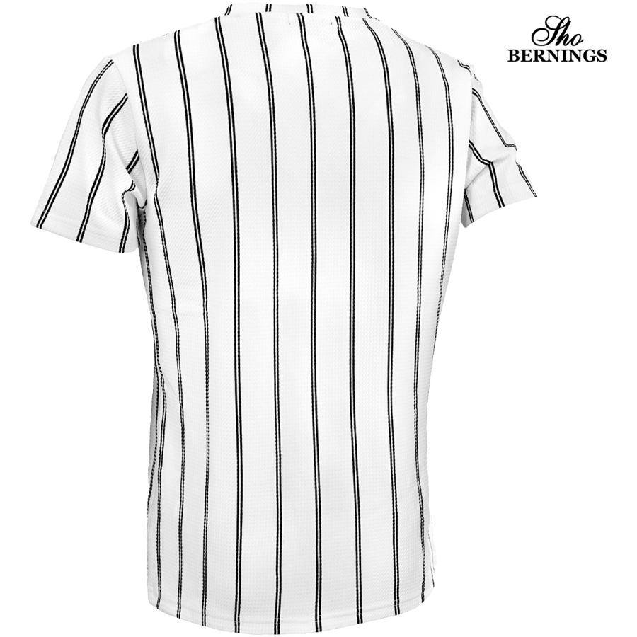 Bernings sho Tシャツ Vネック ストライプ柄 シンプル 半袖 mens メンズ(ホワイト白) 319032｜mroutlet｜02