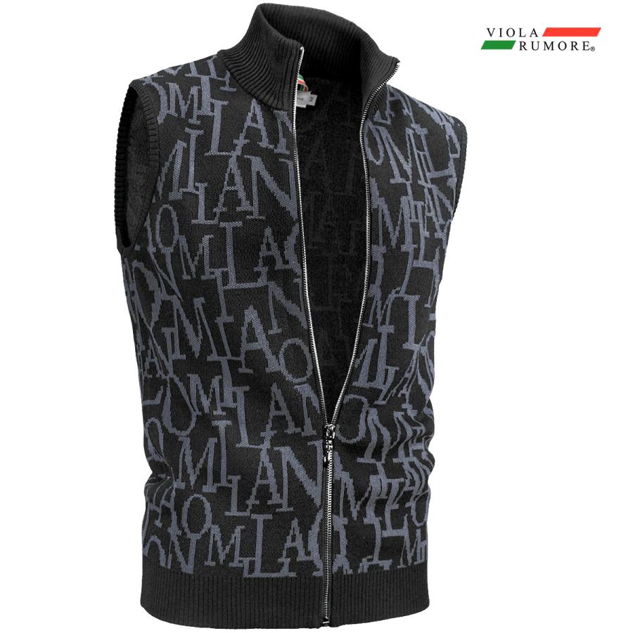 VIOLA rumore ヴィオラルモーレ ビオラ ベスト ニット ロゴジャガード ジップアップ 薄手 mens メンズ(ブラック黒