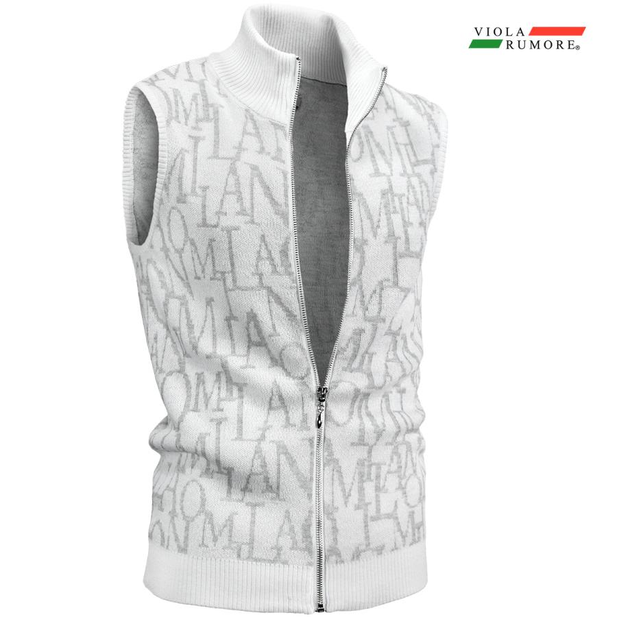 VIOLA rumore ヴィオラルモーレ ビオラ ベスト ニット ロゴジャガード ジップアップ 薄手 mens メンズ(ホワイト白