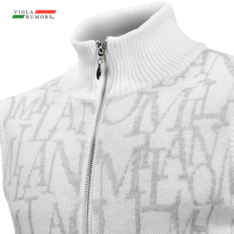VIOLA rumore ヴィオラルモーレ ビオラ ベスト ニット ロゴジャガード ジップアップ 薄手 mens メンズ(ホワイト白