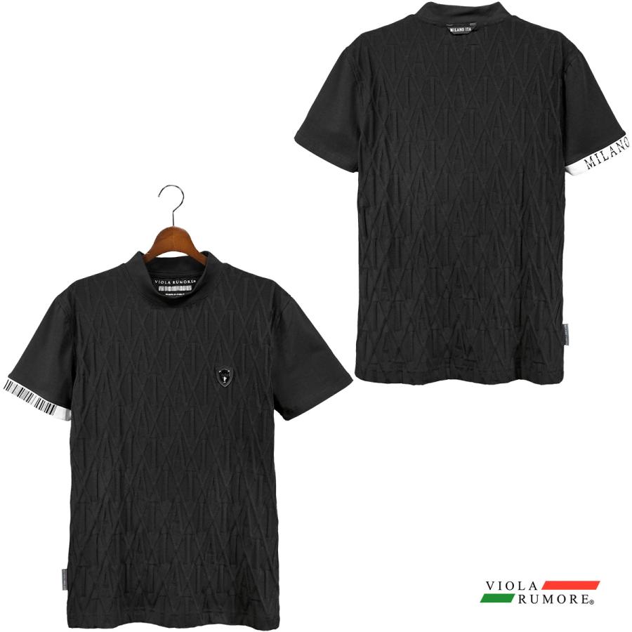 VIOLA rumore ヴィオラルモーレ ビオラ Tシャツ モックネック ジャガード 半袖Tシャツ mens メンズ(ブラック黒) 31320｜mroutlet｜05