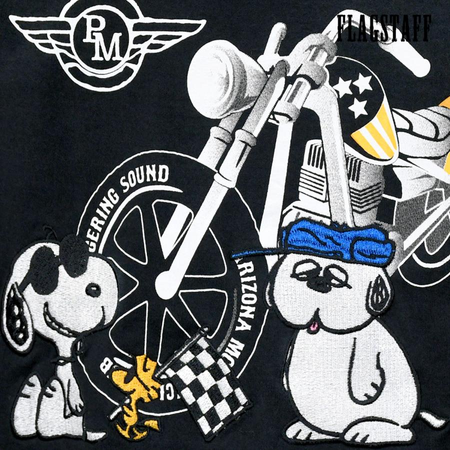 SNOOPY PEANUTS スヌーピー 半袖Tシャツ クルーネック mens ジョークール オラフ バイク Tシャツ メンズ(ブラック黒) 432037｜mroutlet｜02