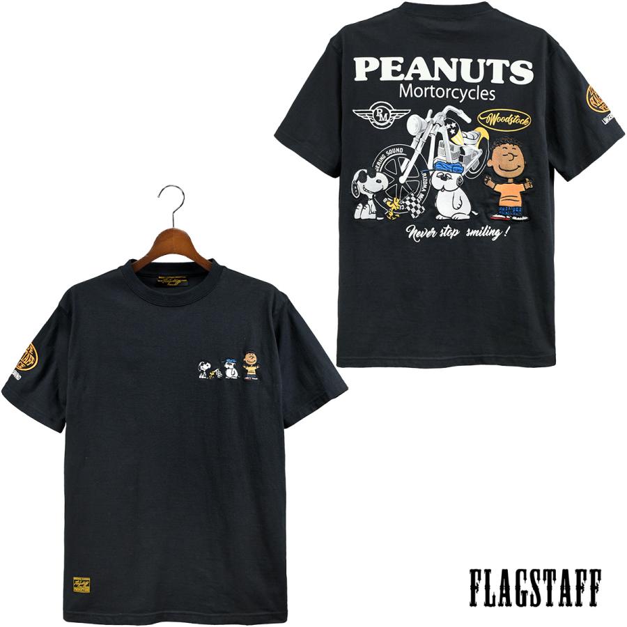 SNOOPY PEANUTS スヌーピー 半袖Tシャツ クルーネック mens ジョークール オラフ バイク Tシャツ メンズ(ブラック黒) 432037｜mroutlet｜05