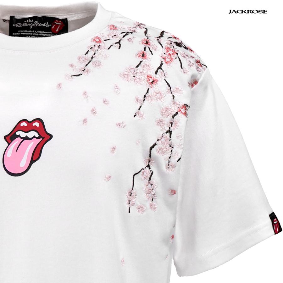 THE ROLLING STONES ローリングストーンズ Tシャツ 半袖 リップアンドタン 桜 刺繍 メンズ クルーネック ロックバンド コラボTシャツ(ホワイト白) 523565｜mroutlet｜05