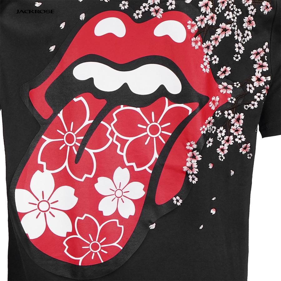 THE ROLLING STONES ローリングストーンズ Tシャツ 半袖 リップアンドタン 桜 刺繍 メンズ クルーネック ロックバンド コラボTシャツ(ブラック黒) 523565｜mroutlet｜02