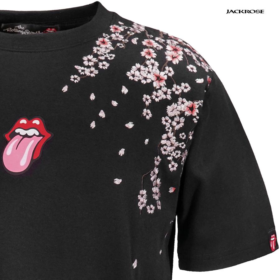 THE ROLLING STONES ローリングストーンズ Tシャツ 半袖 リップアンドタン 桜 刺繍 メンズ クルーネック ロックバンド コラボTシャツ(ブラック黒) 523565｜mroutlet｜05