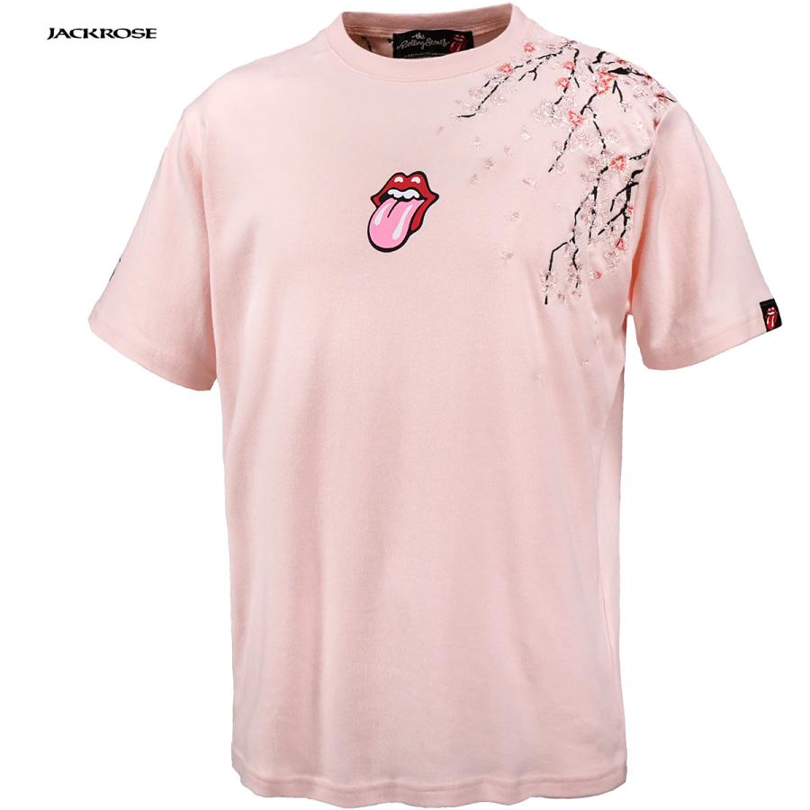 THE ROLLING STONES ローリングストーンズ Tシャツ 半袖 リップアンドタン 桜 刺繍 メンズ クルーネック ロックバンド コラボTシャツ(ピンク桃) 523565｜mroutlet｜03