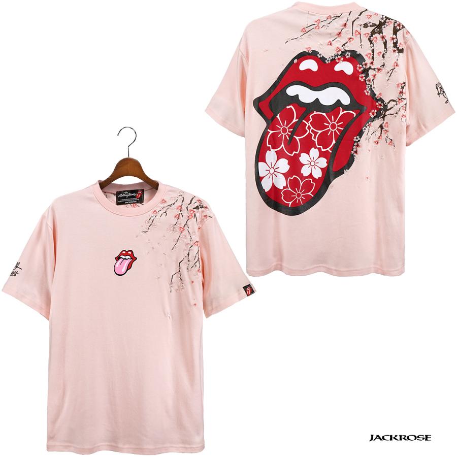 THE ROLLING STONES ローリングストーンズ Tシャツ 半袖 リップアンドタン 桜 刺繍 メンズ クルーネック ロックバンド コラボTシャツ(ピンク桃) 523565｜mroutlet｜06