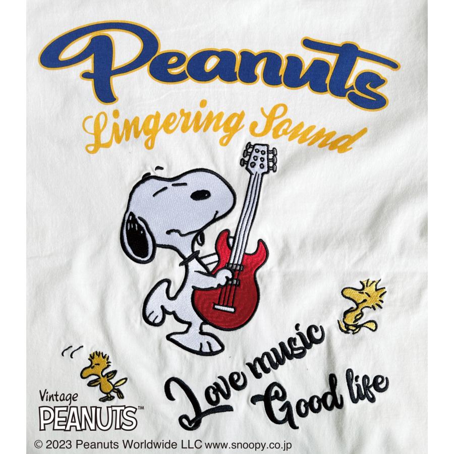 SNOOPY PEANUTS スヌーピー ギター 長袖Tシャツ クルーネック ピーナッツ バックプリント 刺繍 メンズ(ホワイト白) 433046｜mroutlet｜07