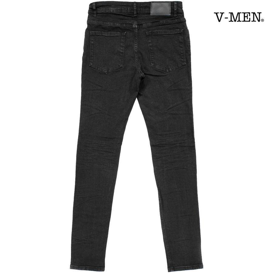 V-men スキニーパンツ スリム シワ加工 細身 ストレッチ ブラック