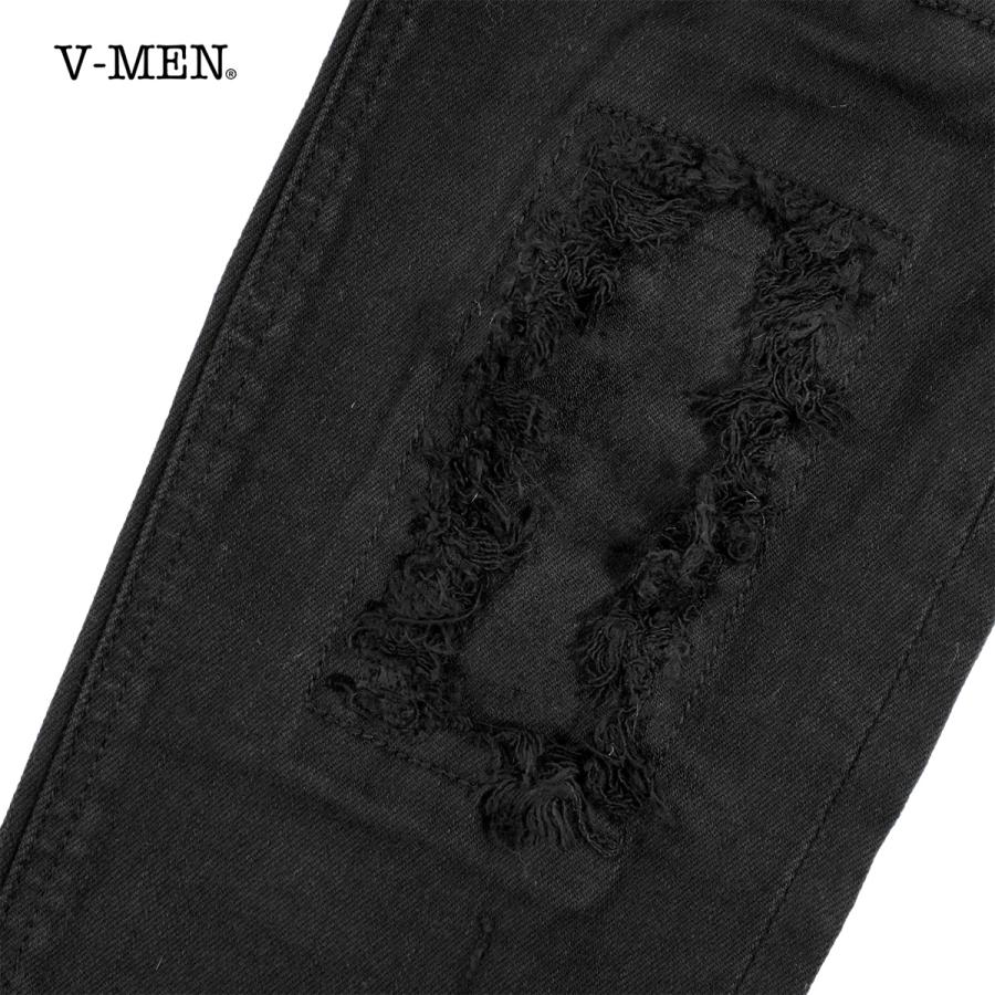 V-men スキニーパンツ スリム シワ加工 細身 ストレッチ デニム メンズ(ブラック黒クラッシュ加工リペア) 993390｜mroutlet｜06