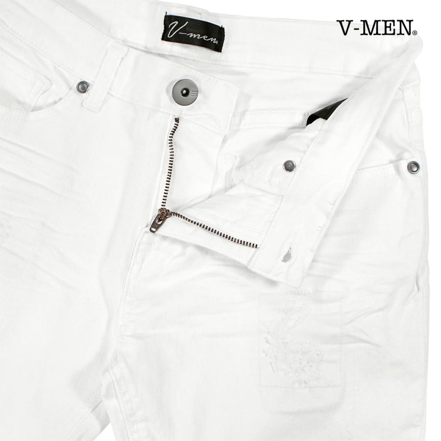 V-men スキニーパンツ スリム シワ加工 細身 ストレッチ デニム メンズ