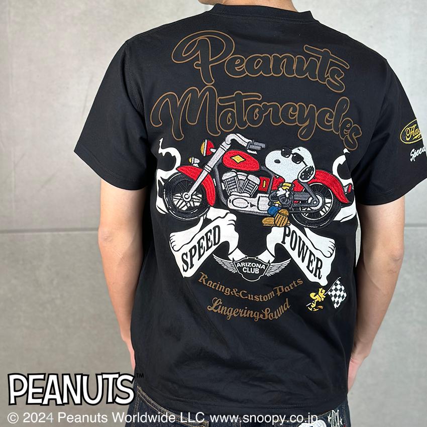 SNOOPY（スヌーピー） FLAG STAFF 半袖Tシャツ クルーネック バイク 