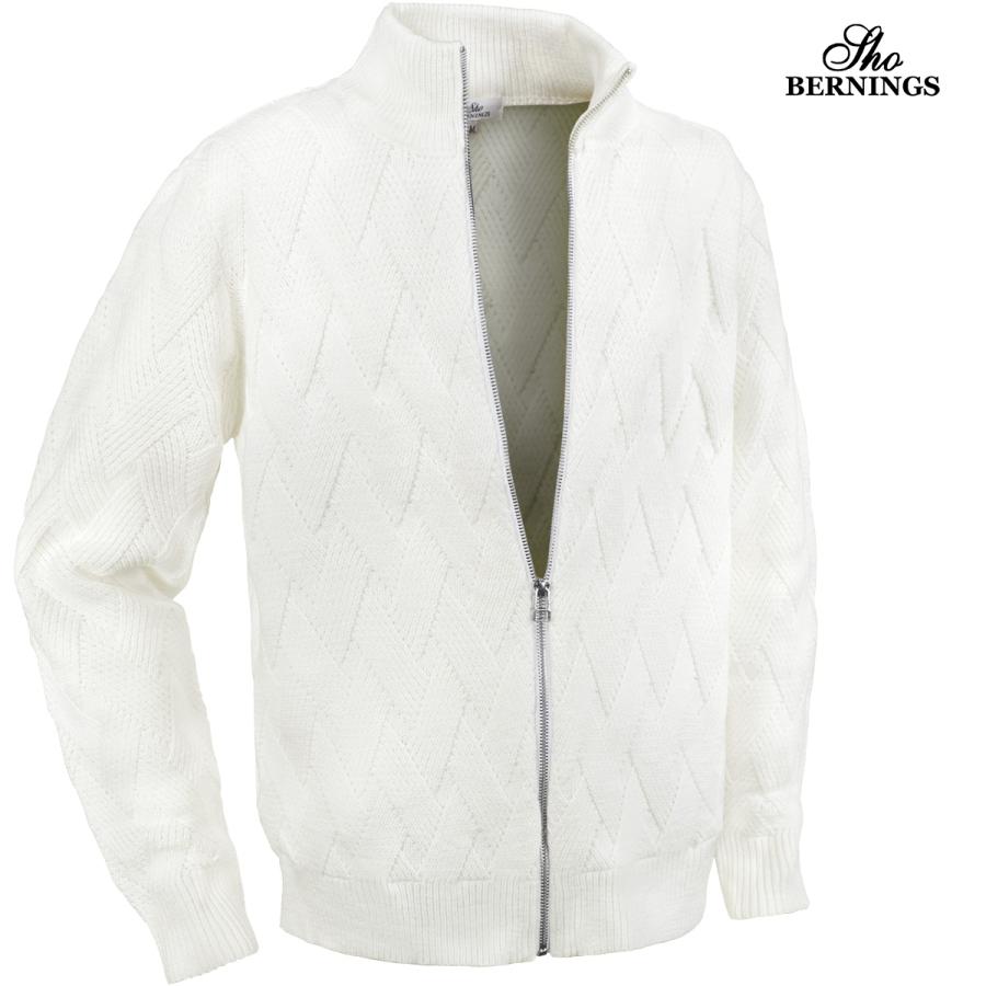 セントアンドリュース　裏地付き　ニットジャケット　ホワイト　メンズ L厚手 Bernings sho ニット ジャケット バスケット柄 スタンドカラー