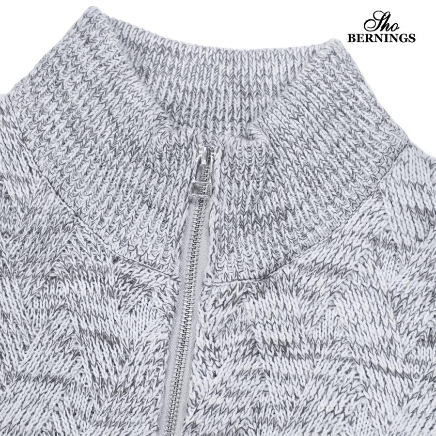 Bernings sho ニット ジャケット バスケット柄 スタンドカラー 