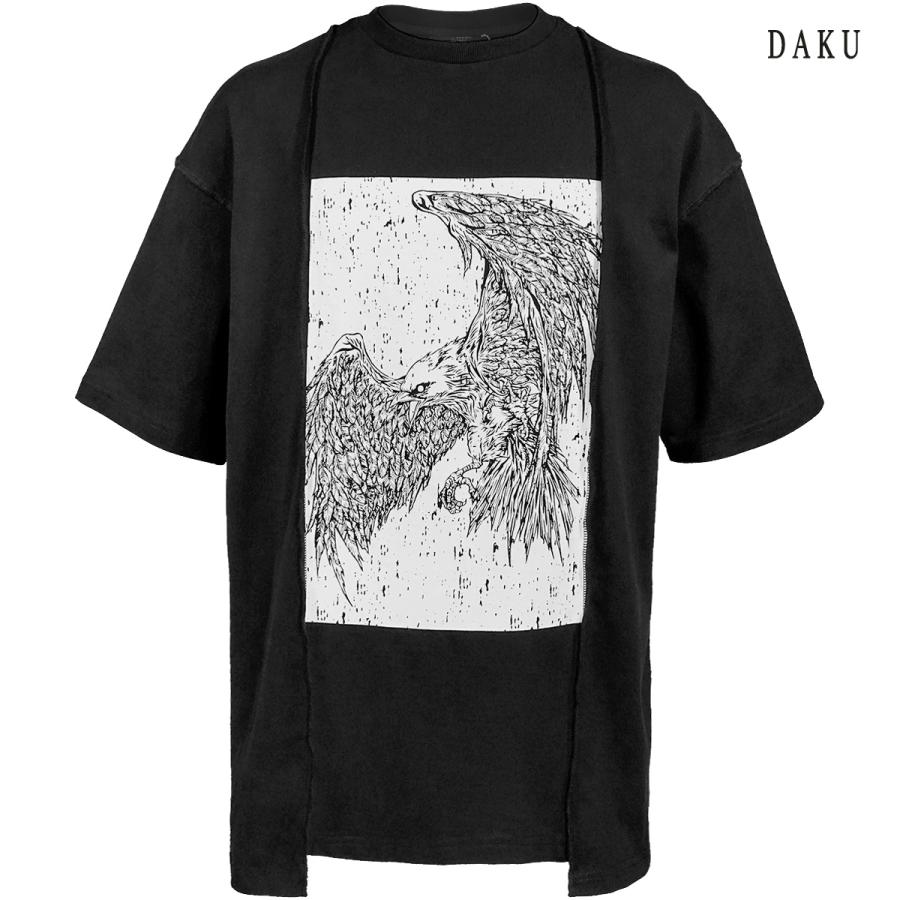 DAKU 濁 切り替え Tシャツ 半袖クルーネック カラス ユニセックス