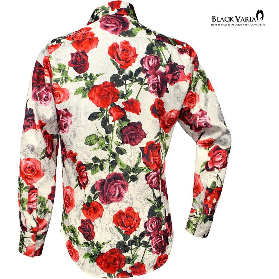 BLACK VARIA サテンシャツ ドレスシャツ ドゥエボットーニ 薔薇 花柄 ボタニカル レギュラーカラー ジャガード 日本製 パーティー メンズ(ホワイト白) 251102_2