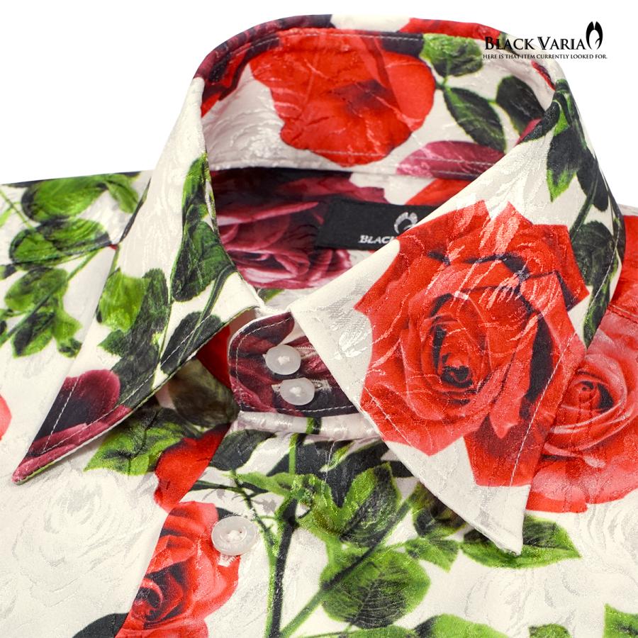 BLACK VARIA サテンシャツ ドレスシャツ ドゥエボットーニ 薔薇 花柄 ボタニカル レギュラーカラー ジャガード 日本製 パーティー メンズ(ホワイト白) 251102_3