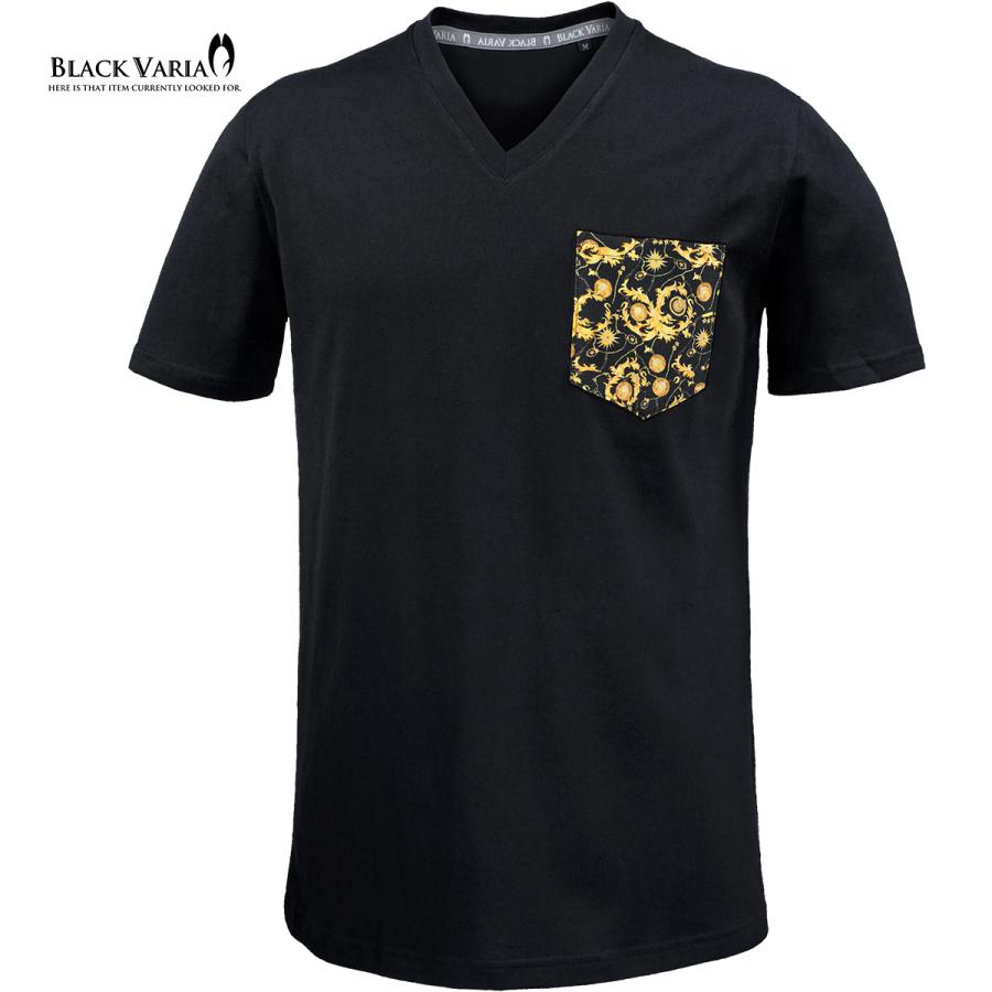 BLACK VARIA ポケット付きTシャツ Vネック 胸ポケット バロック