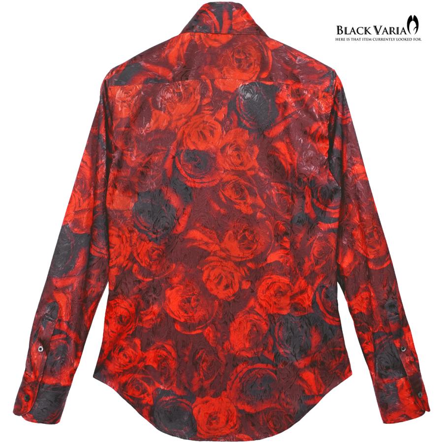 BLACK VARIA ブラックバリア サテンシャツ ドレスシャツ スキッパー 薔薇柄 花 ジャガード ボタンダウン(レッド赤) 251104 BLACK VARIA（ブラックバリア） サテンシャツ ドレスシャツ スキッパー