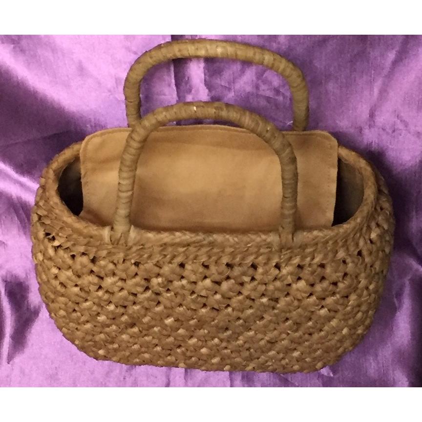 山葡萄バッグ二本太め編み 山葡萄かごバッグ 手作り 山葡萄籠バッグ 二重編み 内布あり ファー