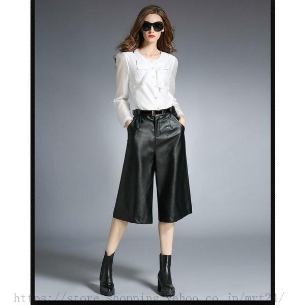 セール 店舗 ガウチョパンツ レディース ワイドパンツ スカンツ スカーチョ ロングパンツ Pu革ロングパンツ ボトムス 無地 春夏 新作パンツ 再値下げ Www Superavila Com