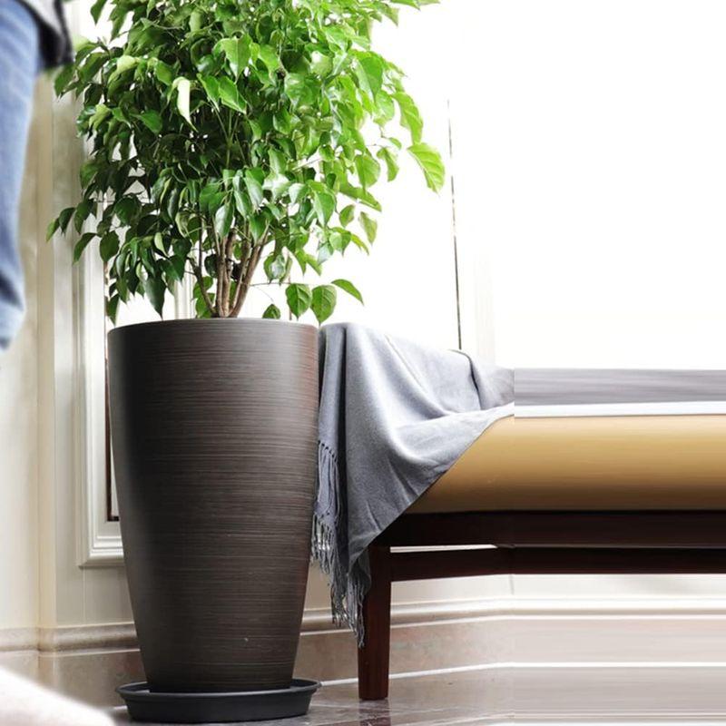 Floralies プランター 大型 おしゃれ 受け皿付き 2個セット 植木鉢 大型 軽量 屋内 屋外用 プランター 深型 高さ53.5cm プランター 大型 おしゃれ 受け皿付き 2個セット 植木鉢 軽量 屋内 屋外用 深型 高さ53 5cm