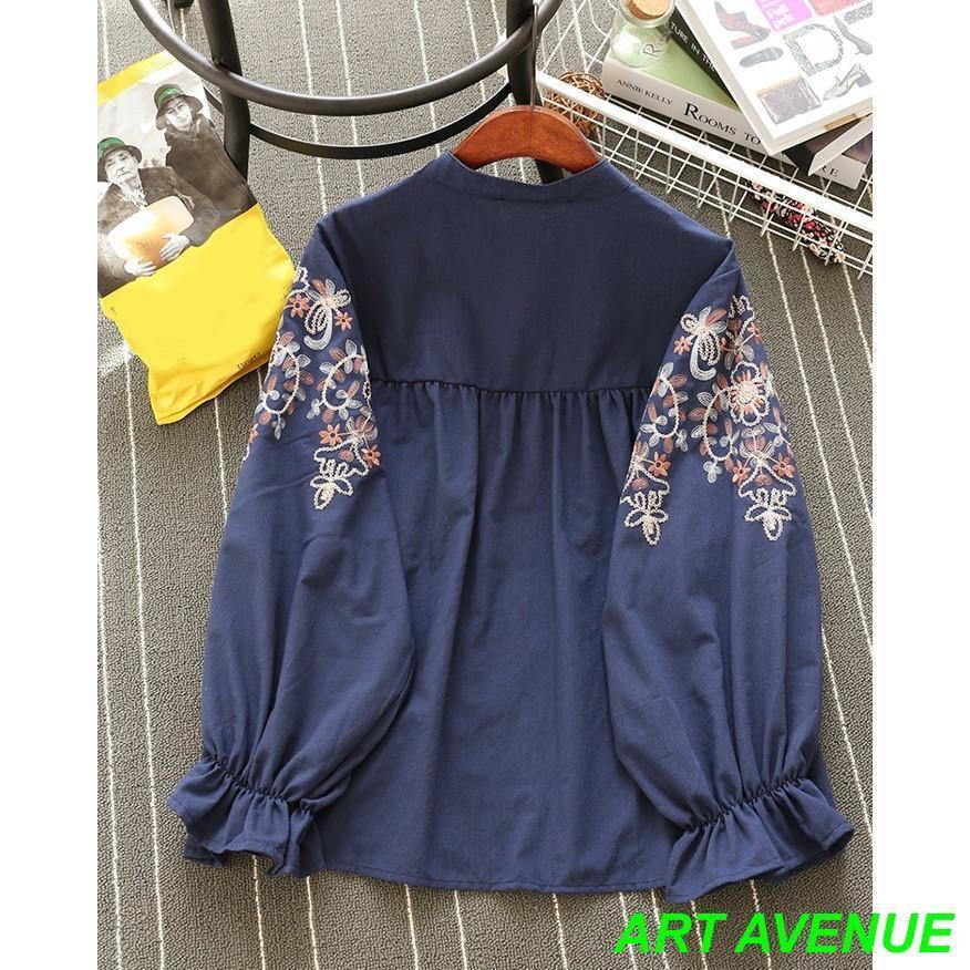 ブラウスシャツ レディース 長袖 刺繍 トップス 春秋 夏服 前