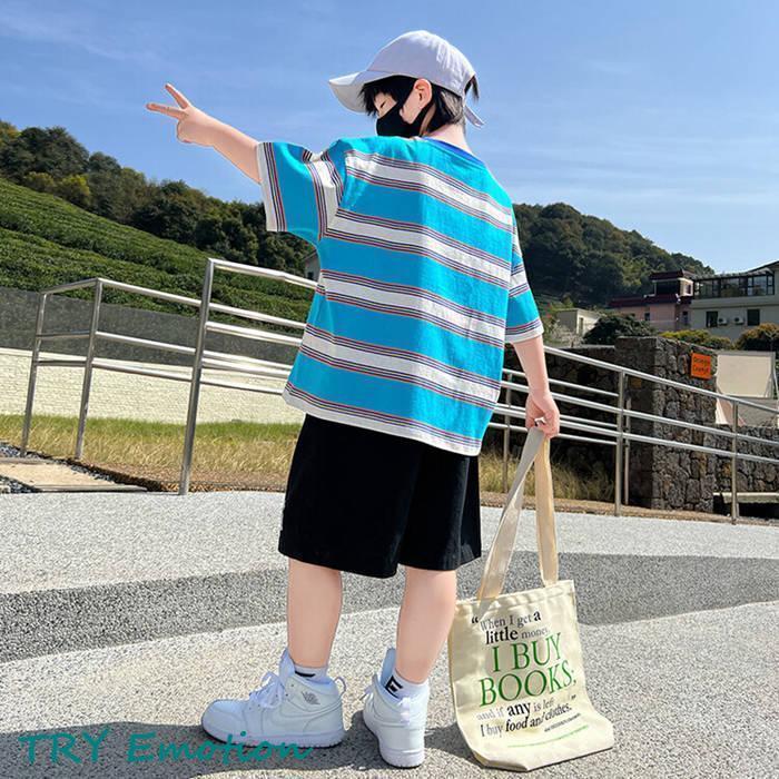 子供服 セットアップ 上下セット ボーダー ショートパンツ 半袖tシャツ セットアップ 半袖 Tシャツ キッズ ハーフパンツ 2点セット夏春 120-170CM｜ms-conveni｜05