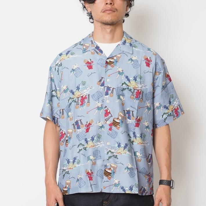 桃太郎ジーンズ（MOMOTARO JEANS） アロハシャツ 半袖 開襟 総柄 日本