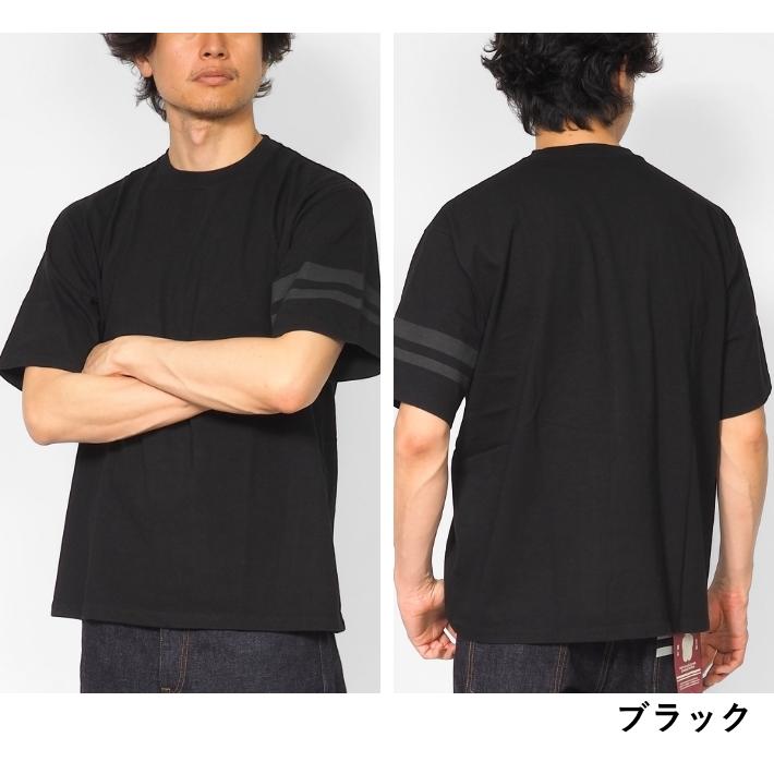 桃太郎ジーンズ（MOMOTARO JEANS） Tシャツ 半袖 袖プリント二本線
