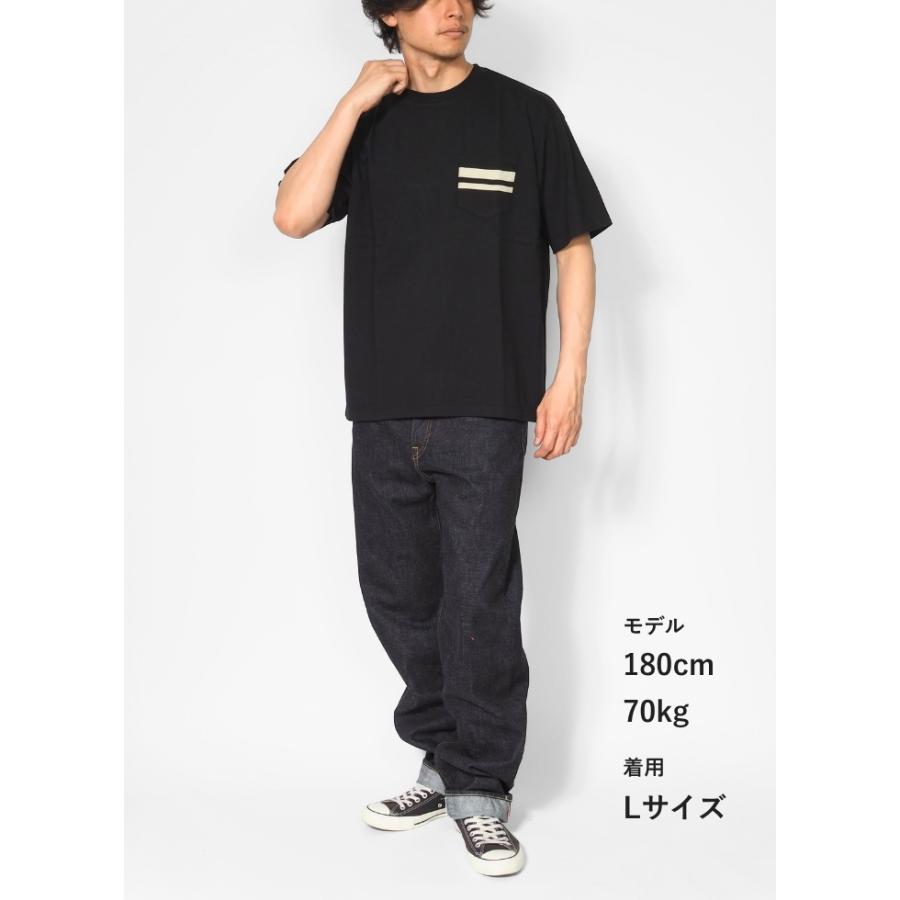 美品　桃太郎ジーンズ　Tシャツ　黒　希少 桃太郎ジーンズ（MOMOTARO JEANS） Tシャツ 半袖 ポケット 二本線 日本