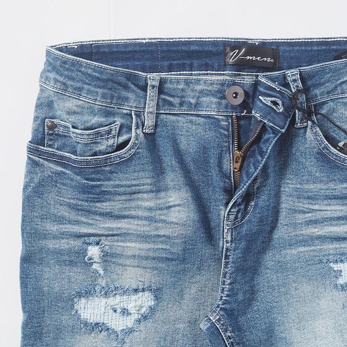 スキニー デニムパンツ ストレッチ リペア V-men (973310) メンズ