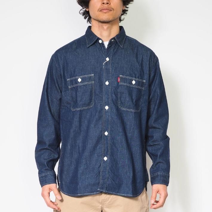 EDWIN（エドウィン） ワークシャツ デニムシャツ 長袖 無地 ストライプ