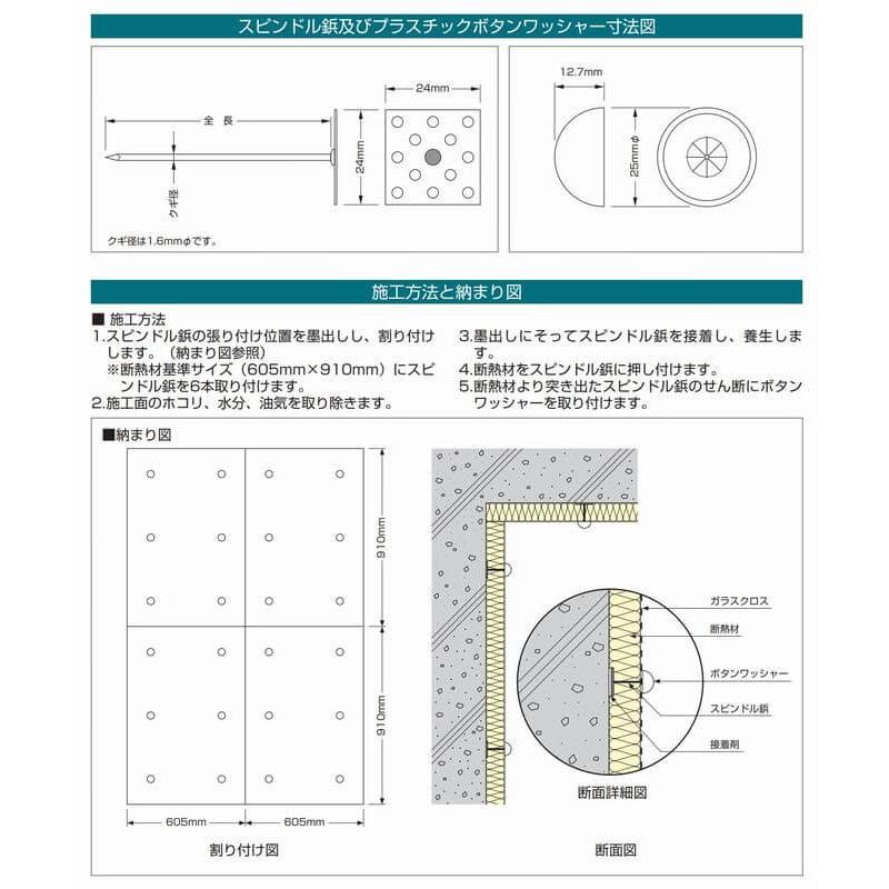 スピンドルピン　鋲　ボタンワッシャー　白　PKハーフ　厚み25mm用　1ケース500組入　吸音材　断熱材