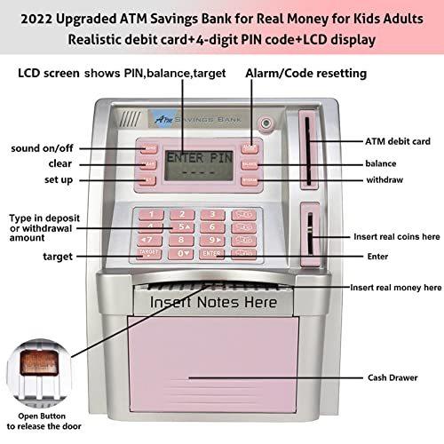 2お金 おもちゃ ATM貯金箱子供のためのリアルマネー大人のためのピンクの個人用ATM機 デビットカードコイン認識ビルフィー 並行輸入 Pink
