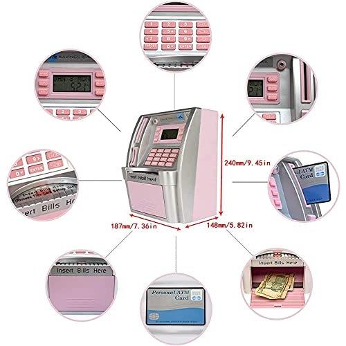 2お金 おもちゃ ATM貯金箱子供のためのリアルマネー大人のためのピンクの個人用ATM機 デビットカードコイン認識ビルフィー 並行輸入 Pink
