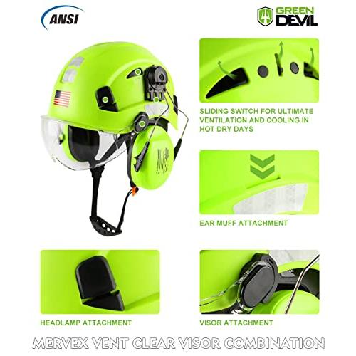 バイザーと耳の保護を備えたセーフティヘルメットハードハット調整可能な軽量換気ABSワークヘルメット男性と女性6ポイントサスペンションAN　並行輸入
