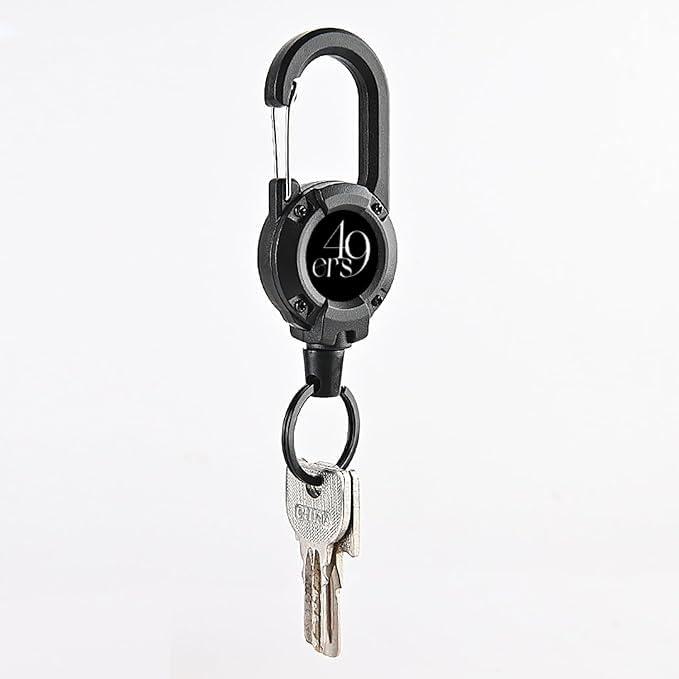 キーバックリール カラビナ付 ホワイト リールキーホルダー 強力 ピン