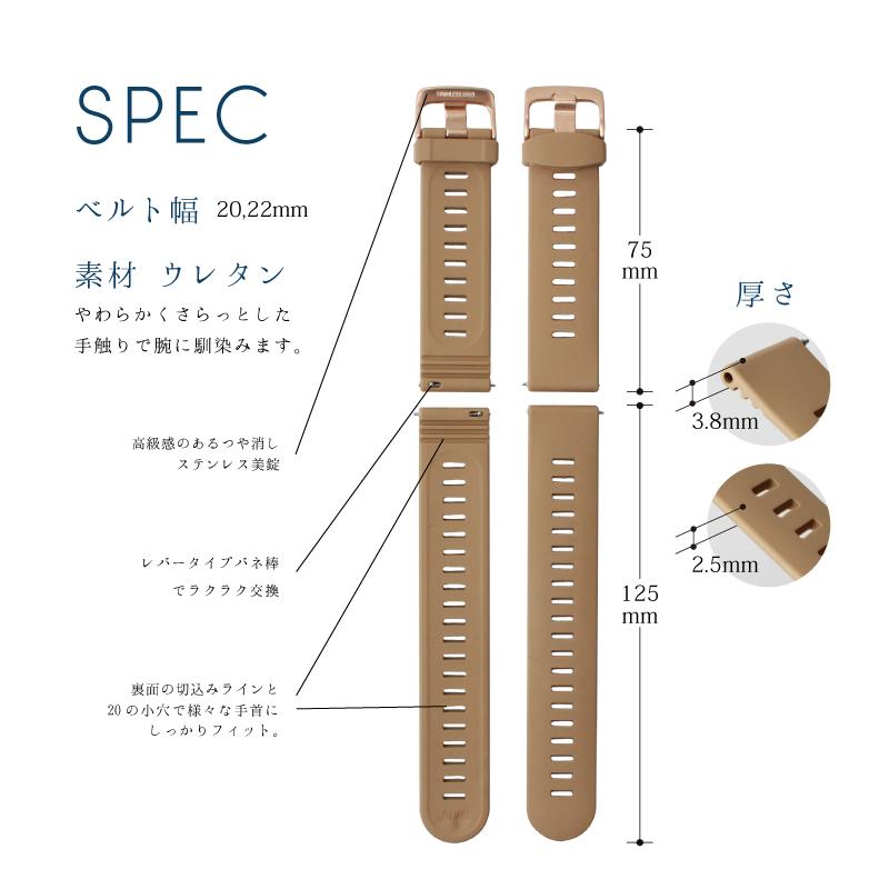 ウレタン 時計ベルト 20mm 22mm 時計 ベルト 腕時計ベルト  クリッカー クイックレバー ストレート メンズ 腕時計バンド レバータイプ BGLG001 BGLP001 BGLB001 | BAMBI | 02
