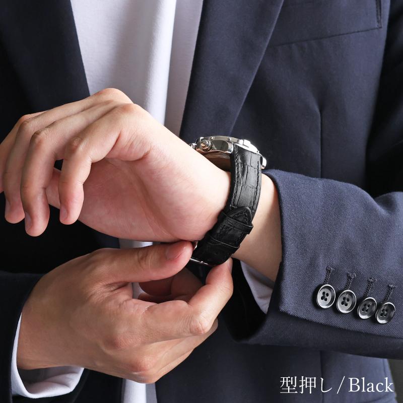 22mm 20mm 裏ラバー 時計 ベルト 撥水 革 レザー 本革 牛革 腕時計 時計ベルト 腕時計 バンド クロコ型押し メンズ バンビ BAMBI RUBION BCE071 BKE171 | BAMBI | 09