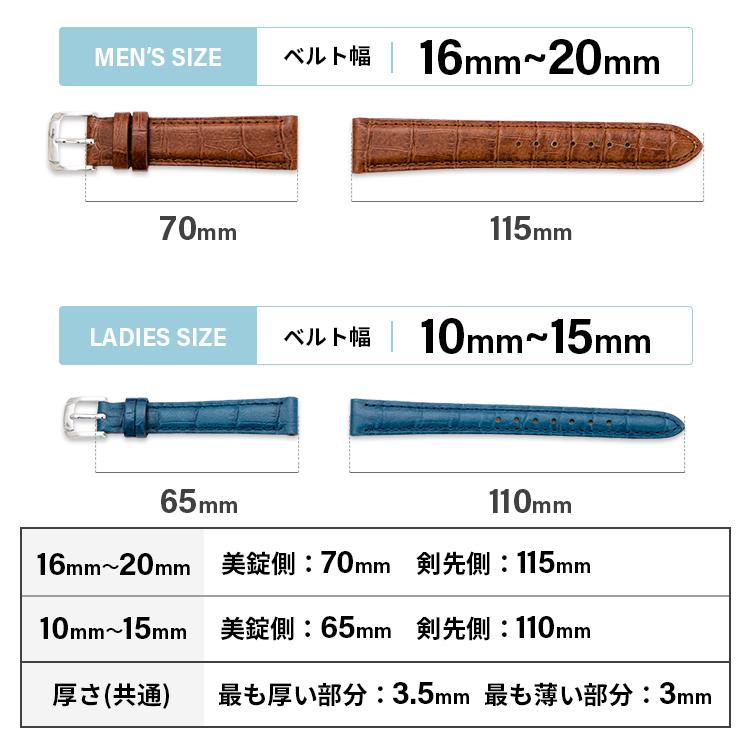 本革 撥水 時計ベルト ワニ型押し 10mm 11mm 12mm 13mm 14mm 15mm 16mm 17mm 18mm 19mm 20mm 革 牛革 レザー 腕時計 ベルト スコッチガード 防水 BKME051 バンビ | BAMBI | 04