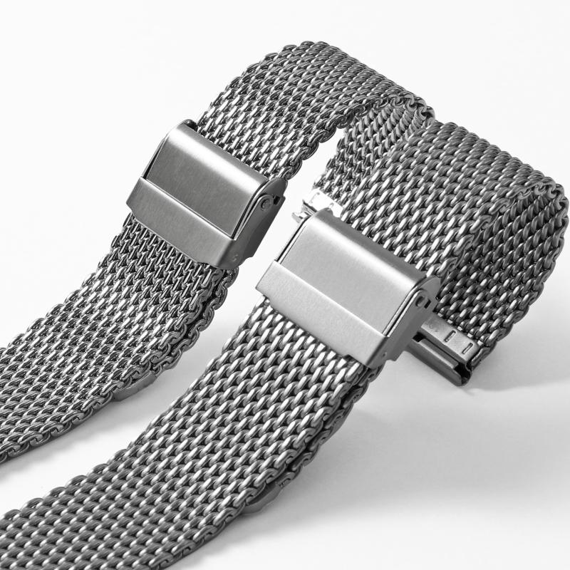 厚型 メッシュ スライド式 ステンレス 時計ベルト 20mm 21mm 22mm 24mm  鏡面 サテン シルバー 腕時計 バンド ベルト BSNE1210S BSNE1211S BSNE1212S BSNE1213S | BAMBI | 15