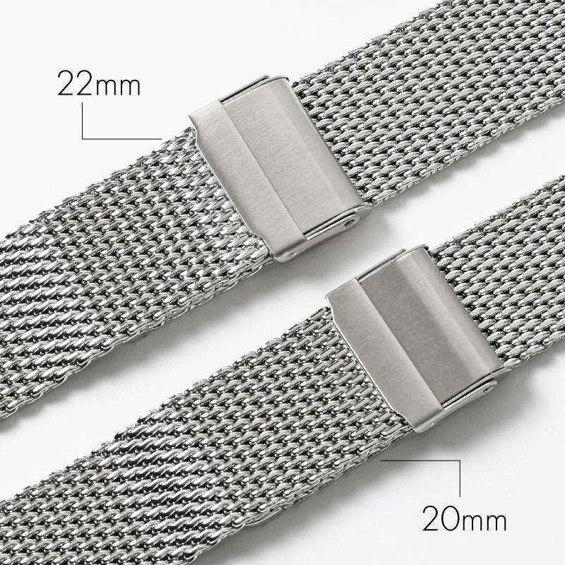 厚型 メッシュ スライド式 ステンレス 時計ベルト 20mm 21mm 22mm 24mm  鏡面 サテン シルバー 腕時計 バンド ベルト BSNE1210S BSNE1211S BSNE1212S BSNE1213S | BAMBI | 17
