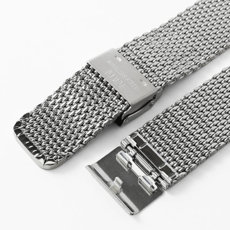 厚型 メッシュ スライド式 ステンレス 時計ベルト 20mm 21mm 22mm 24mm  鏡面 サテン シルバー 腕時計 バンド ベルト BSNE1210S BSNE1211S BSNE1212S BSNE1213S | BAMBI | 10